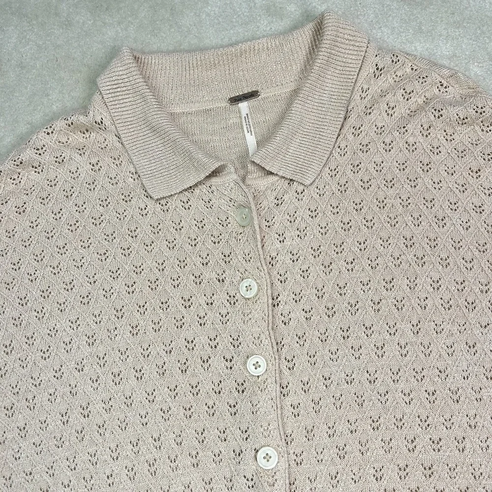 Free People Betty Tie Front Pointelle Knit Cardigan Womens S Sweater Linen Blend